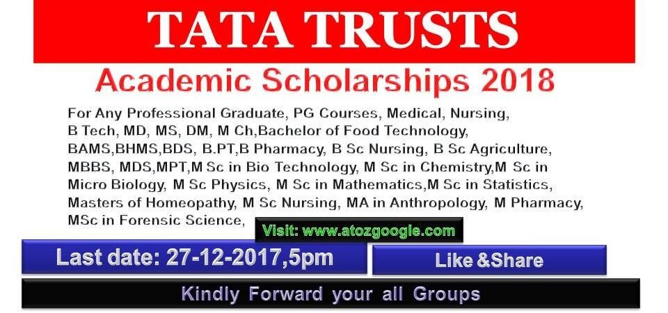 TATA Trusts Academic Scholarships for Graduates and PG