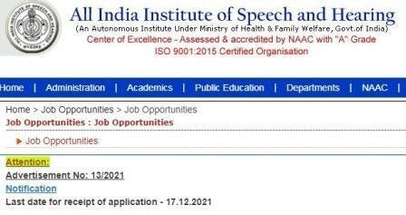 AIIISH Mysore  Recruitment 2021 Nursing Recruitment