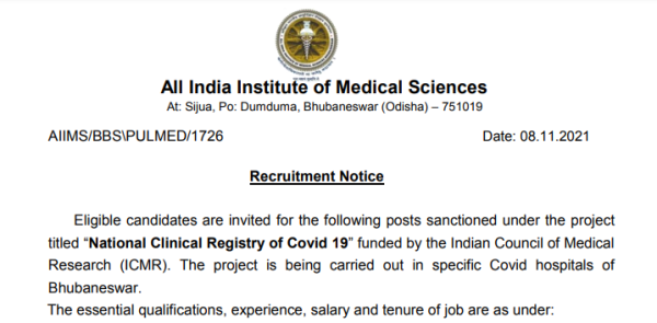 AIIMS Bhubaneshwar Recruitment 2021