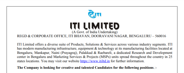 ITI Limited Recruitment Notification 2021