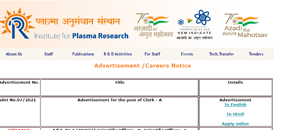  Institute for Plasma Research jobs at Gandhnagar Gujarat