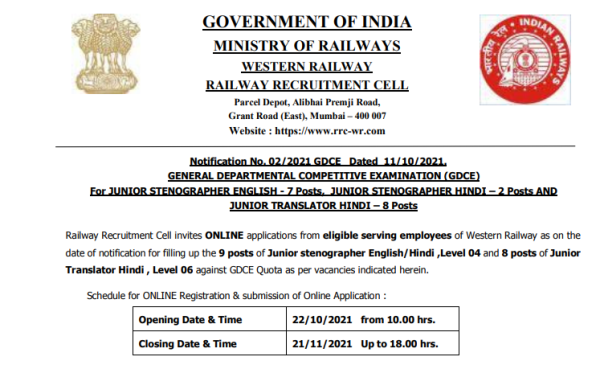 Western Railway Recruitment 2021