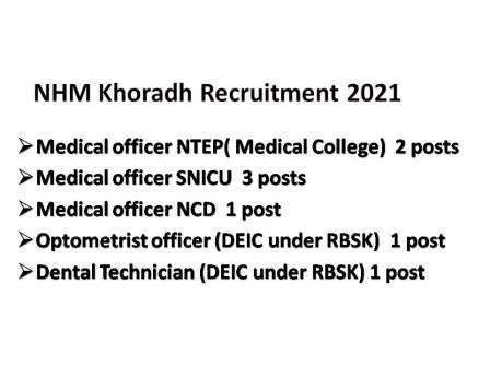 NHM Khoradh Recruitment 2021 Nationa;l Health Mission (NHM) Khordh on contractual basis with monthly recruitment as noted against