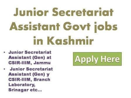 Junior Secretariat Assistant Govt jobs in Kashmir 2022