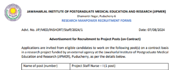 JIPMER Recruitment 2024